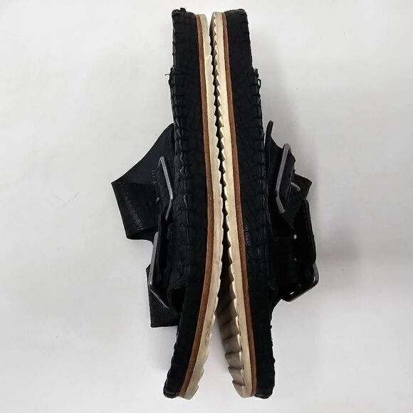 TRASK BLACK LEATHER SNAKE PRINT CARLI SLIDE BUCKLE SANDAL WOMENS SIZE 8 M - Picture 7 of 8